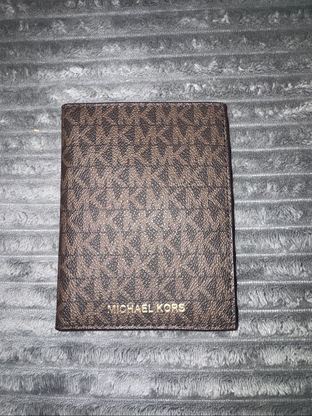 Michael Kors Brown MK Monogram Passport Cover with Gold Logo